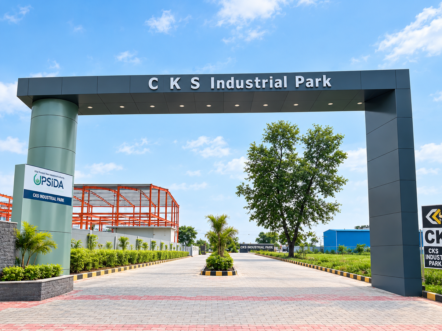Front entrance gate and wide internal road at CKS Industrial Park